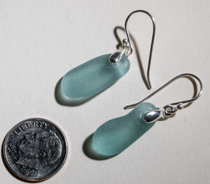 pretty aqua sea glass earrings - sterling settings