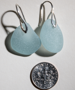 light aqua-blue sea glass earrings - sterling settings
