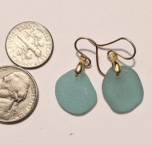 Aqua Sea Glass Earrings - 14K Gold over Sterling