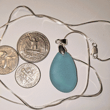 Load image into Gallery viewer, Large Teal Sea Glass Necklace - 24&quot; Sterling Silver Chain

