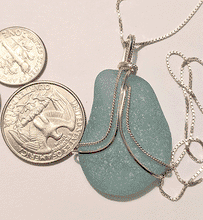 Load image into Gallery viewer, Large, Flawless Aqua Sea Glass Necklace in Sterling Silver