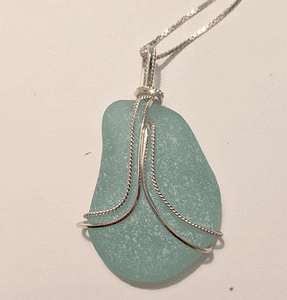 Large, Flawless Aqua Sea Glass Necklace in Sterling Silver