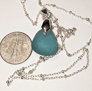 Perfect Petite Teal Sea Glass Necklace on a Beaded Sterling Chain