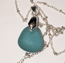 Load image into Gallery viewer, Perfect Petite Teal Sea Glass Necklace on a Beaded Sterling Chain
