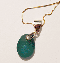 Load image into Gallery viewer, Rare! Perfect! Deep Teal-Green Sea Glass Necklace - 14 karat Gold over Sterling