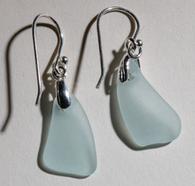 Load image into Gallery viewer, Sea-Mist, light aqua-blue sea glass earrings - sterling settings
