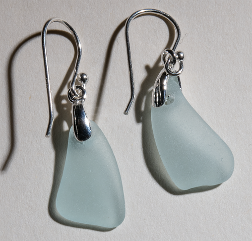 Sea-Mist, light aqua-blue sea glass earrings - sterling settings