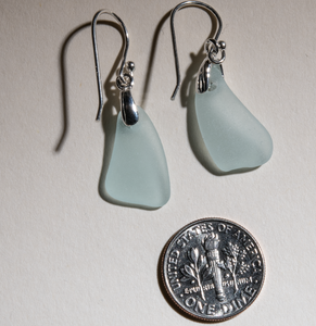 Sea Mist, light aqua-blue sea glass earrings - sterling settings