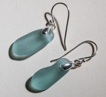 Load image into Gallery viewer, pretty aqua sea glass earrings - sterling settings
