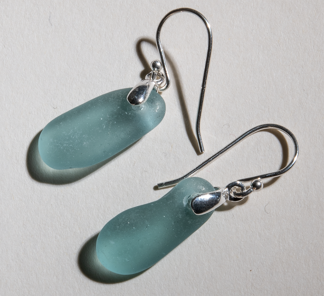 pretty aqua sea glass earrings - sterling settings