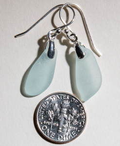 small, dangly, light aqua sea glass earrings - sterling settings