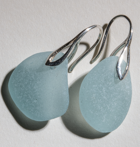 light aqua-blue sea glass earrings - sterling settings