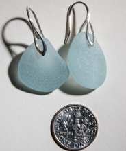 Load image into Gallery viewer, light aqua-blue sea glass earrings - sterling settings
