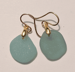 Aqua Sea Glass Earrings - 14K Gold over Sterling
