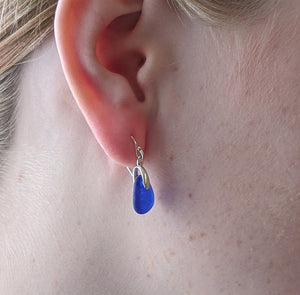 Cobalt Blue Sea Glass Earrings set in Sterling Silver