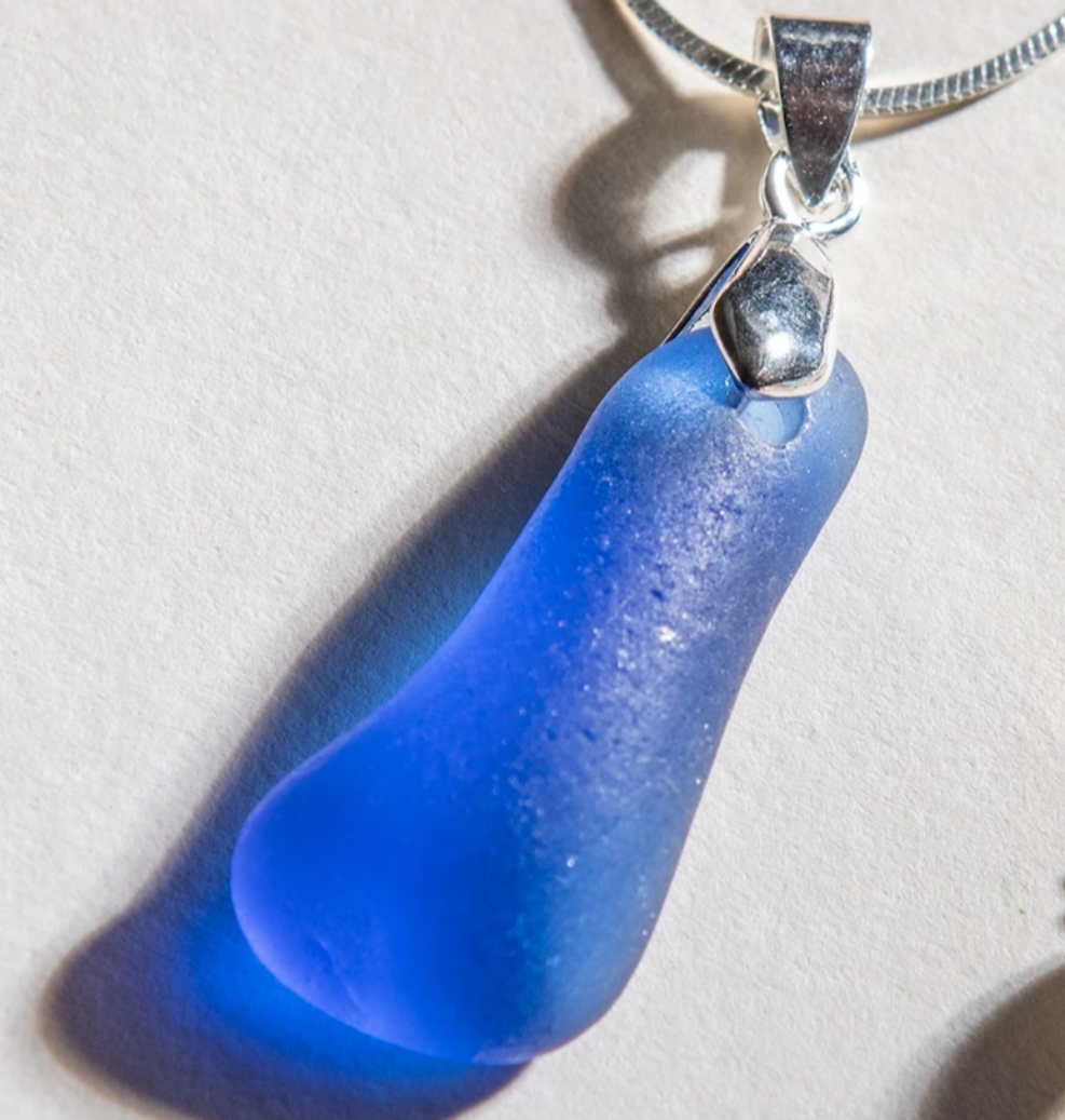 Rare Mill Blue Sea Glass Necklace - Sterling Silver
