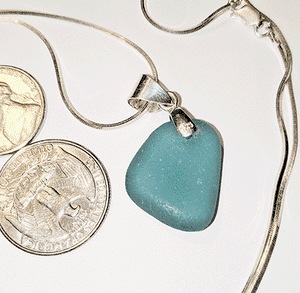 Large, Teal Sea Glass Necklace - Sterling Silver