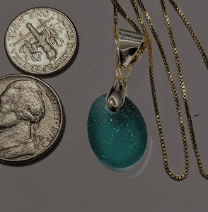 Rare! Perfect! Deep Teal-Green Sea Glass Necklace - 14 karat Gold over Sterling