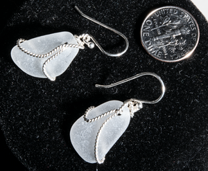 Frost-White Sea Glass Earrings with Sterling Silver Overlay